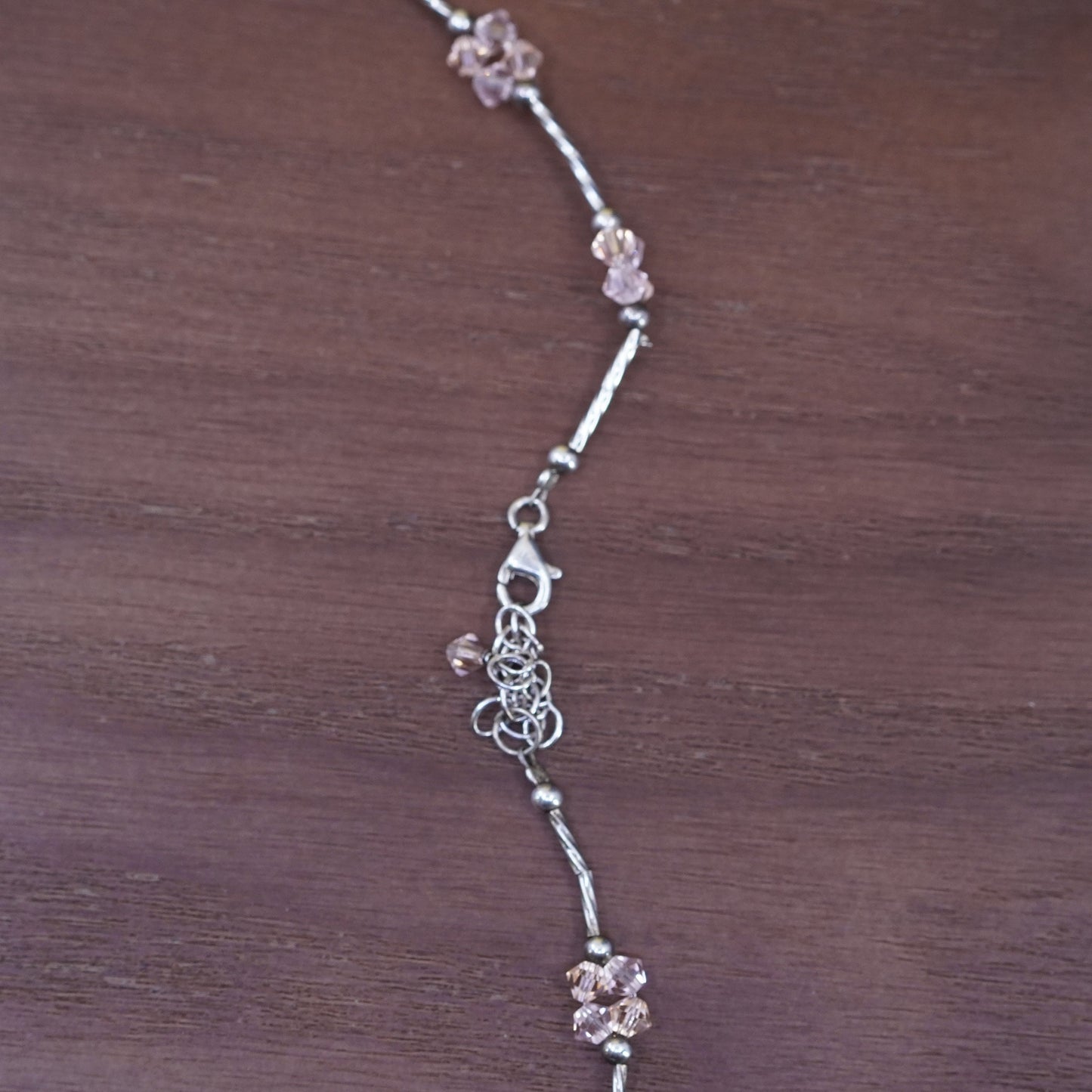 16+2” Sterling silver necklace, 925 silver bar chain with pink crystal pendant