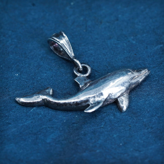 Vintage Sterling silver handmade dolphin pendant, 925 charm