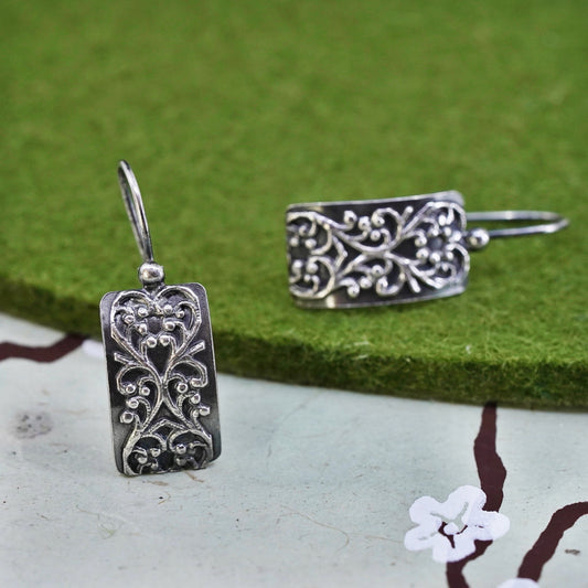 Silpada 925 Sterling Silver Filigree Scroll Heart Rectangle Earrings W1517 Rare