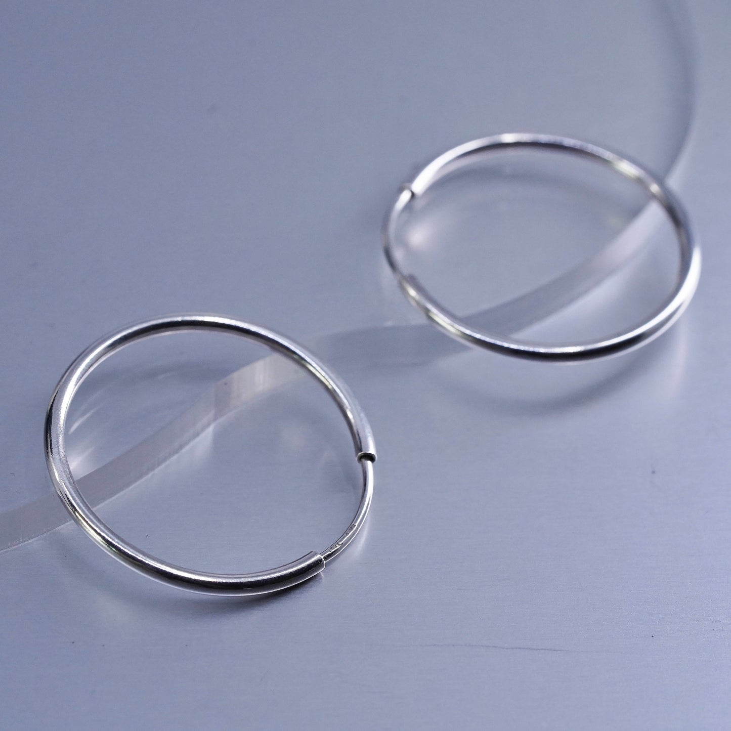 1.25”, vintage Sterling silver handmade earrings, 925 simple hoops