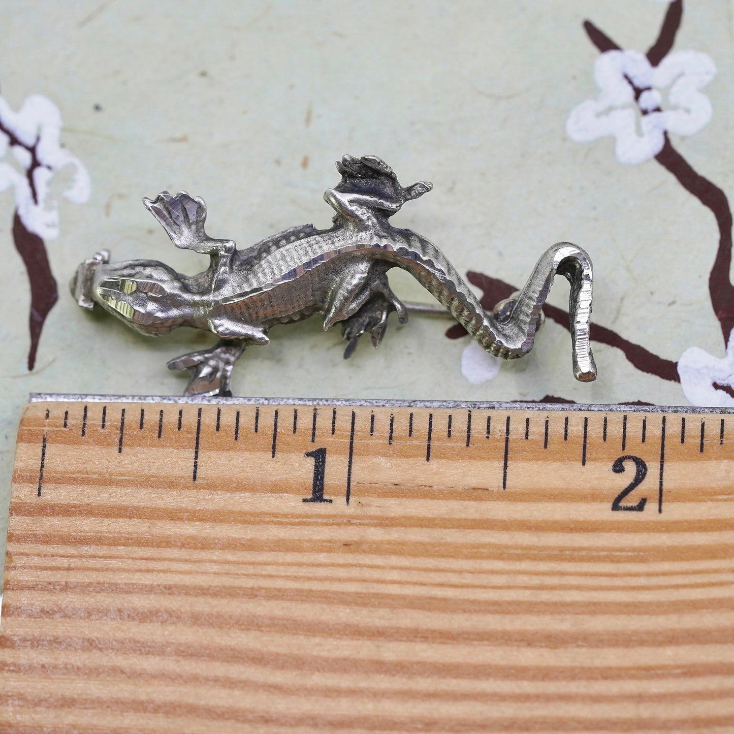 Vintage Sterling silver handmade brooch, 925 lizard pin