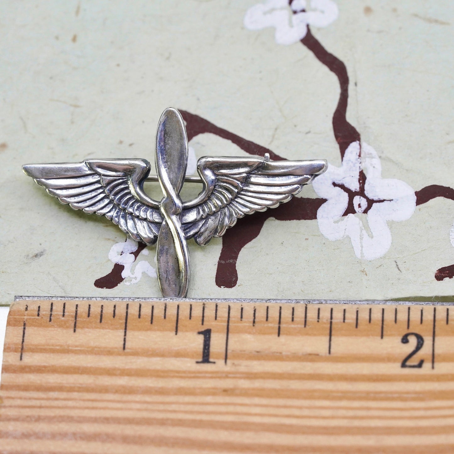 Vintage sterling silver handmade brooch, 925 angel with wings