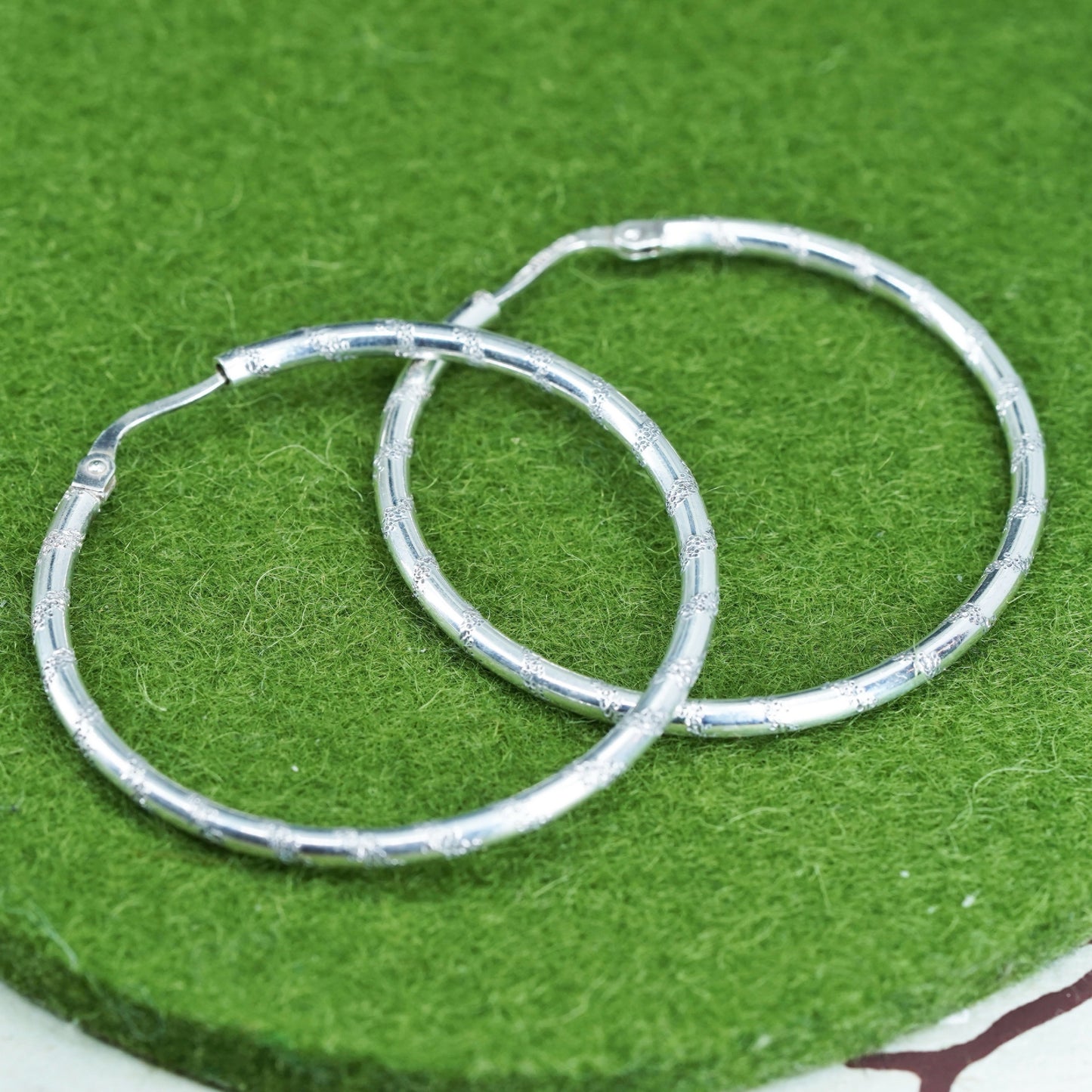 1.75", sterling silver loop earrings, textured minimalist primitive hoops