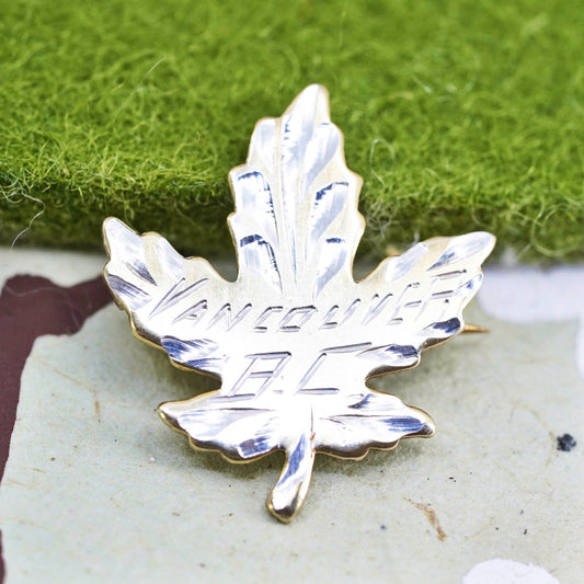 Vintage Sterling silver handmade brooch, 925 maple leaf pin