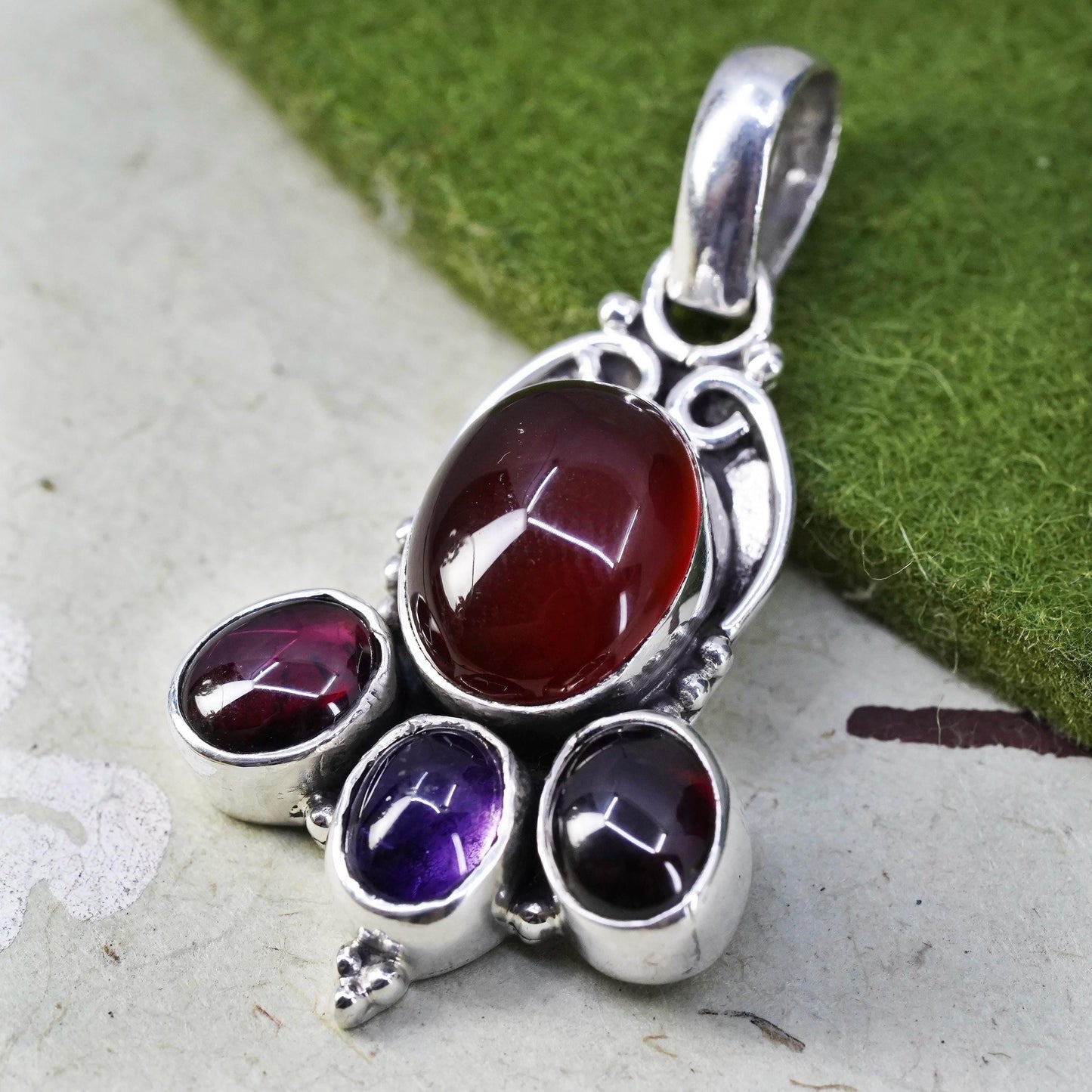 Vintage Mexican sterling silver 925 handmade pendant with carnelian amethyst