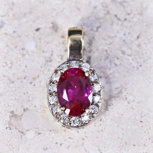 Vintage Vermeil gold over Sterling 925 silver pendant with genuine ruby and cz