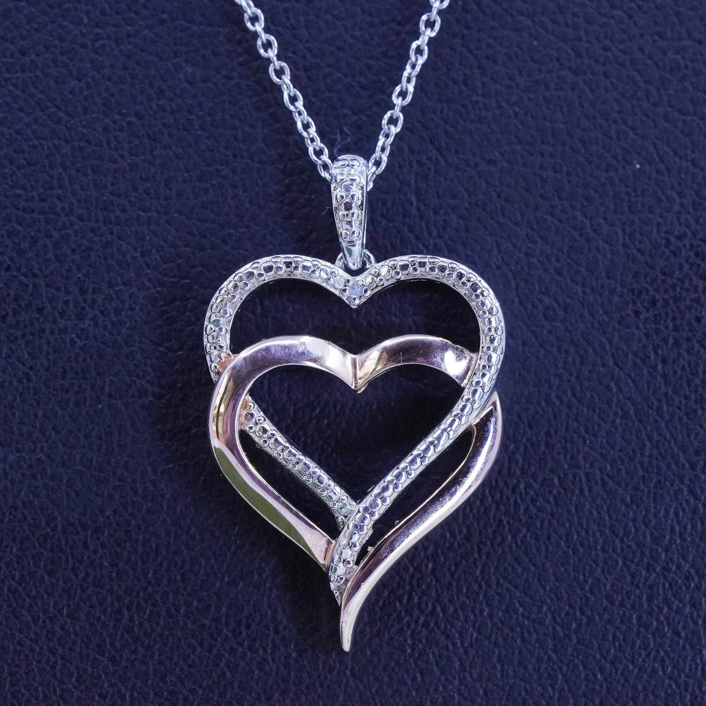 18", rose gold Sterling silver necklace, 925 circle chain heart diamond pendant