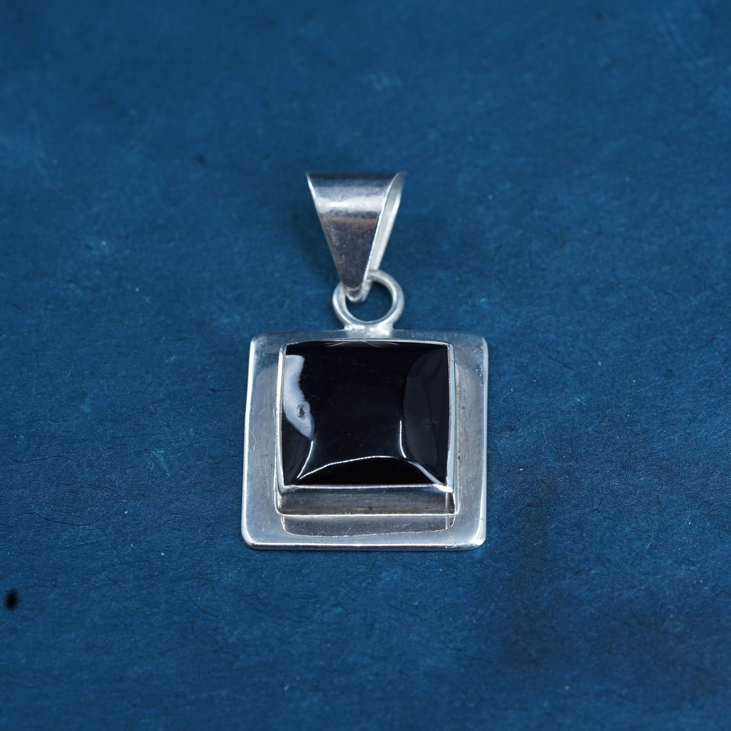 Vintage Sterling 925 silver handmade square pendant with onyx