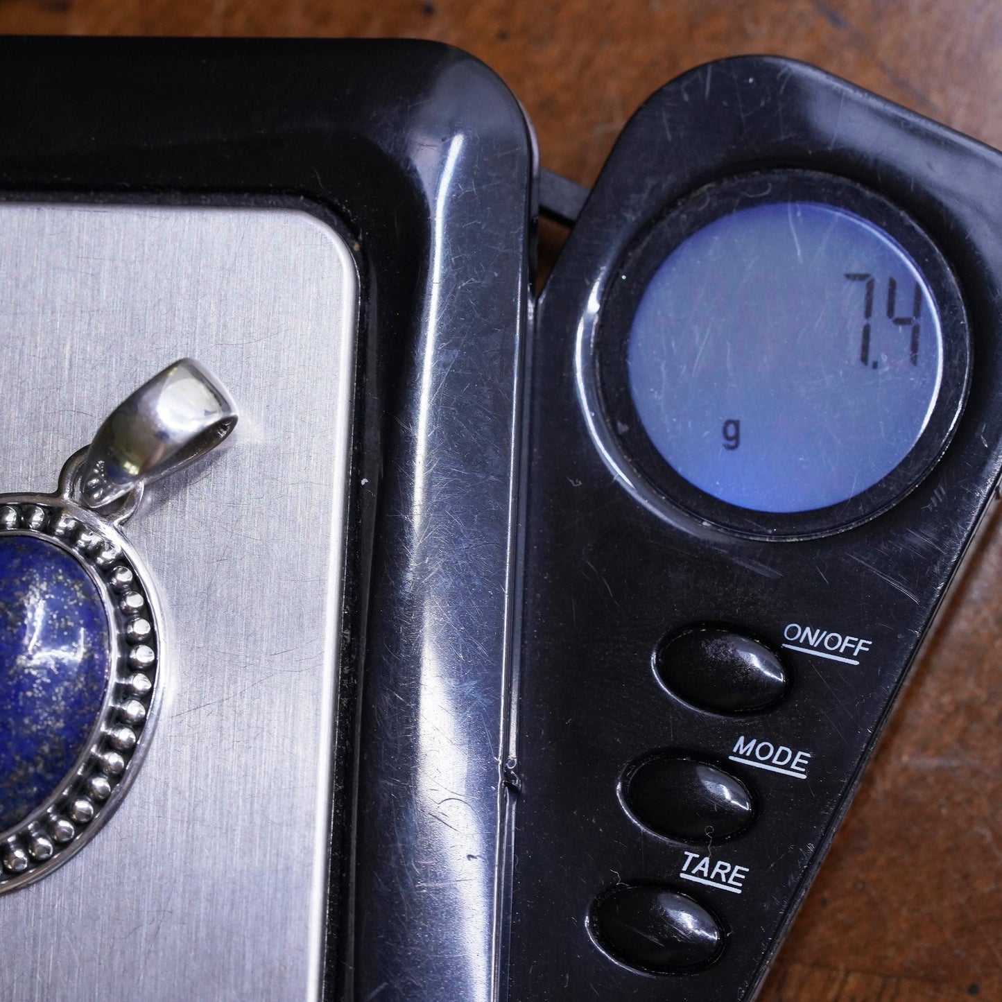 Vintage Sterling silver 925 handmade pendant, with oval lapis lazuli and beads