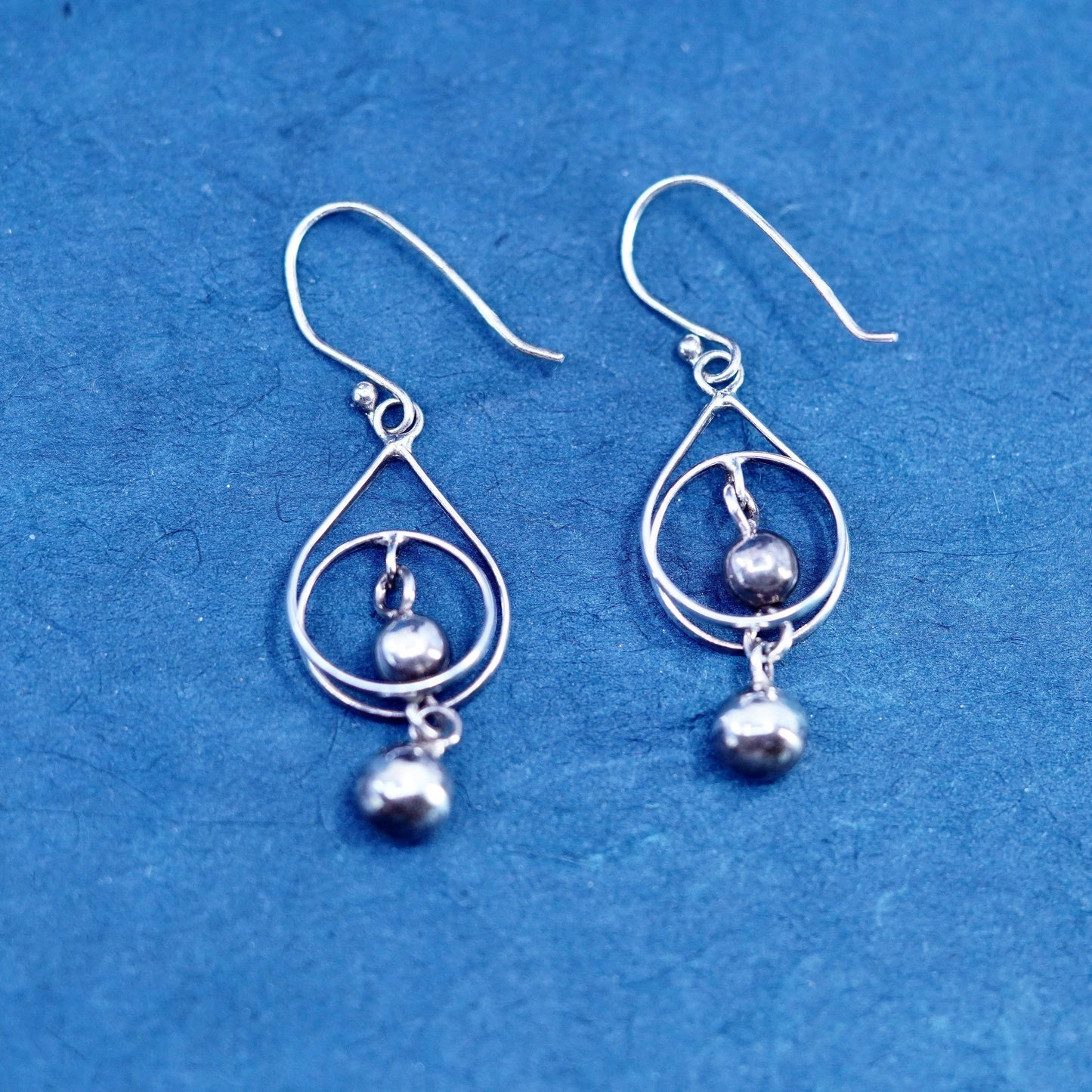 Sterling silver Handmade earrings, entwined 925 teardrop dangled with beads