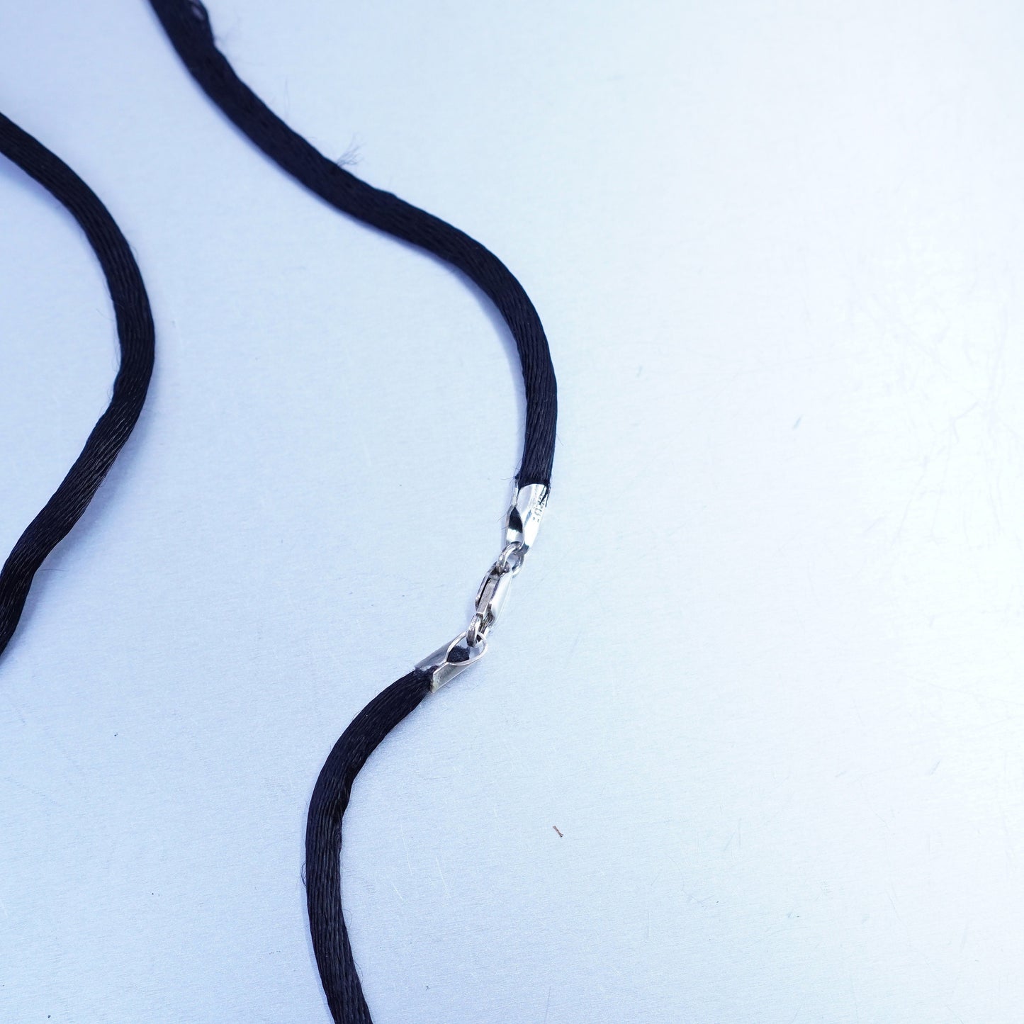 18”, vintage 925 Sterling Silver Handmade black silk Necklace