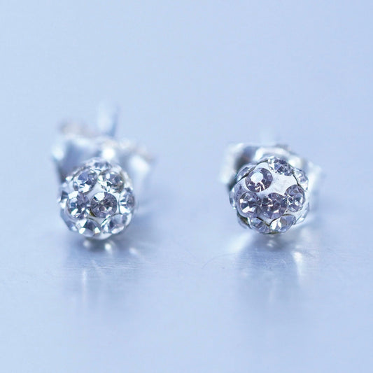 3mm, Vintage Sterling 925 silver earrings, studs with cz inlay