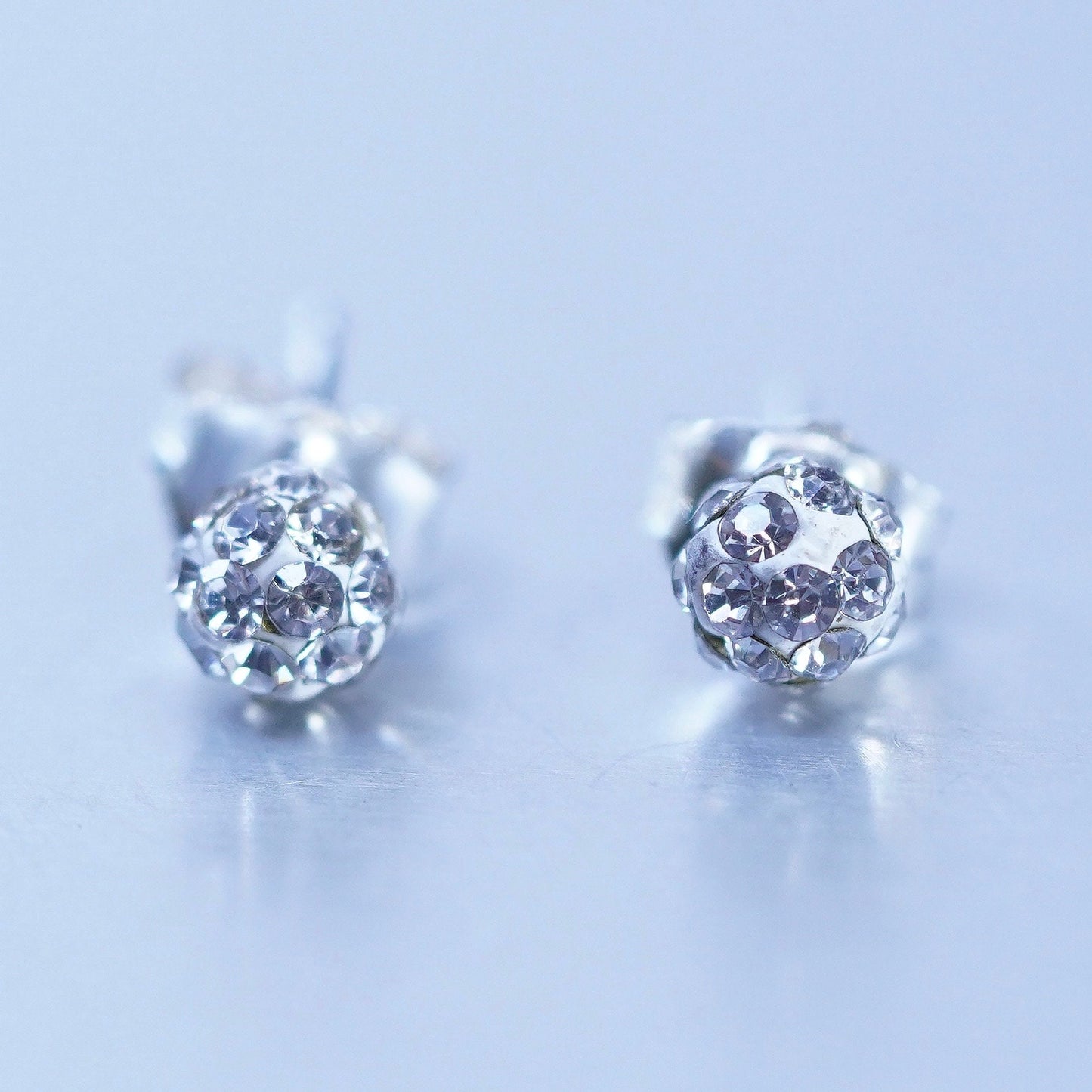 3mm, Vintage Sterling 925 silver earrings, studs with cz inlay