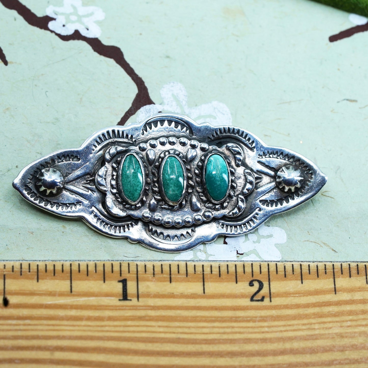 Native American Navajo sterling silver 925 handmade brooch with turquoise