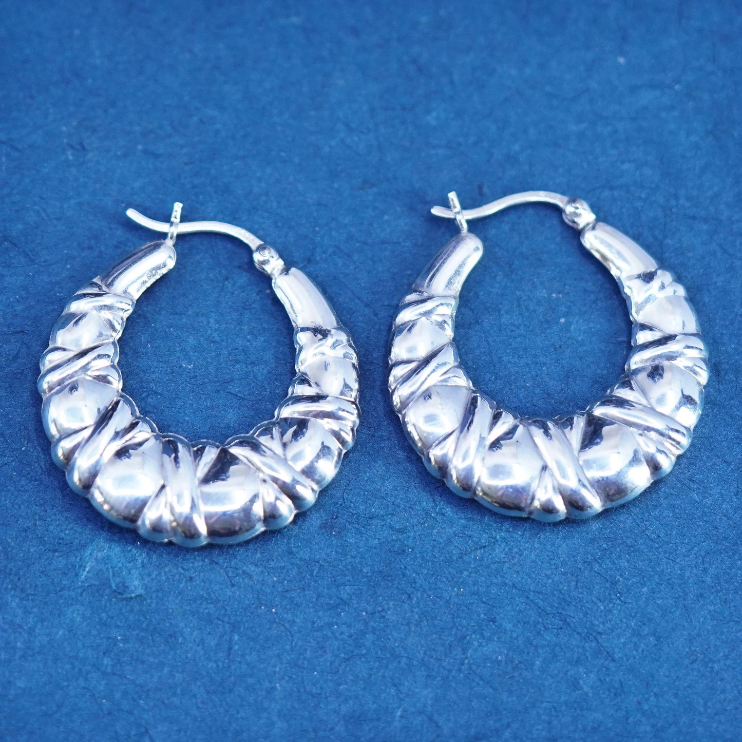 1”, vintage Sterling silver handmade earrings, textured 925 hoops