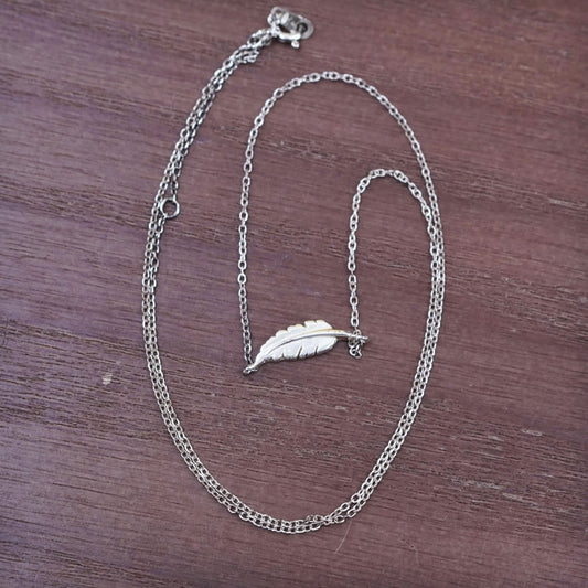 16+1”, vintage Sterling silver necklace, 925 circle chain with leaf pendant