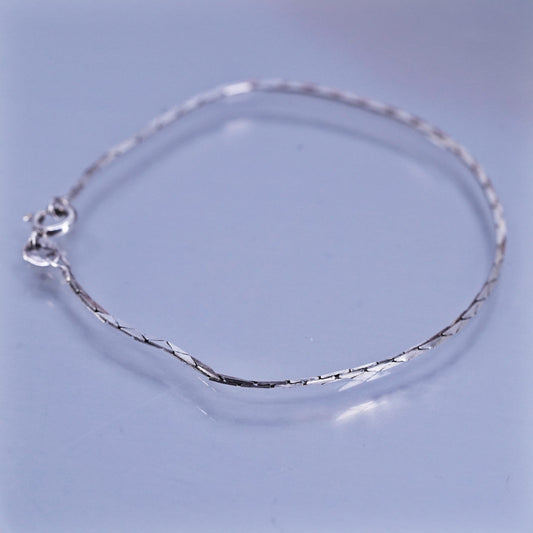 7”, 1mm, Sterling 925 silver handmade bracelet, textured snake link chain