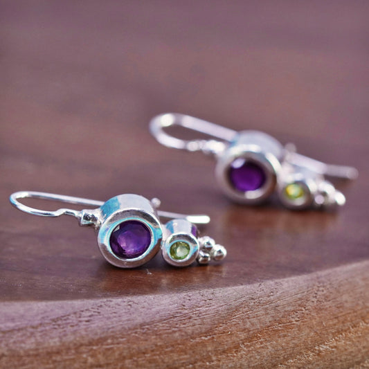 Vintage sterling silver handmade earrings, 925 silver with amethyst