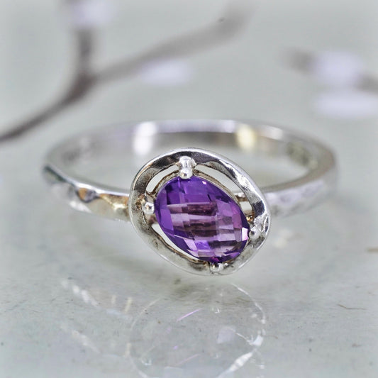 Size 7.5, Silpada stackable Sterling 925 silver handmade ring with amethyst