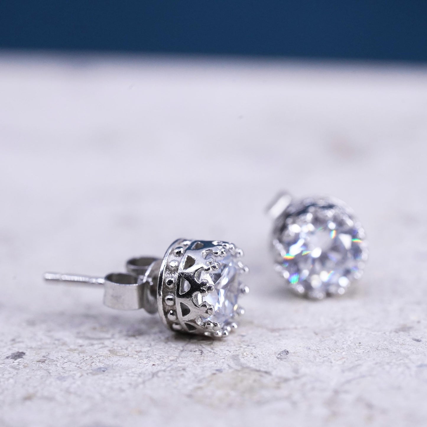 7mm, Sterling silver handmade earrings, 925 cz studs