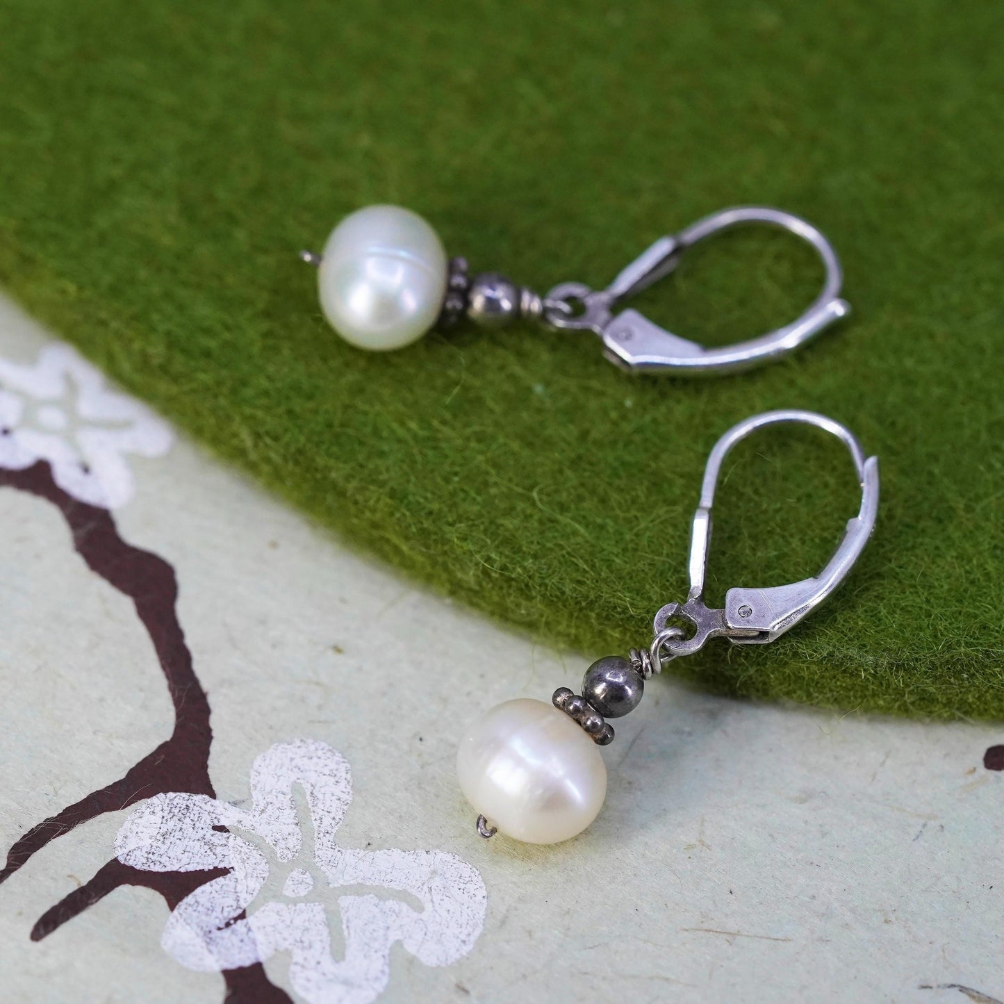 Vintage Sterling silver handmade earrings, 925 hooks with pearl drops