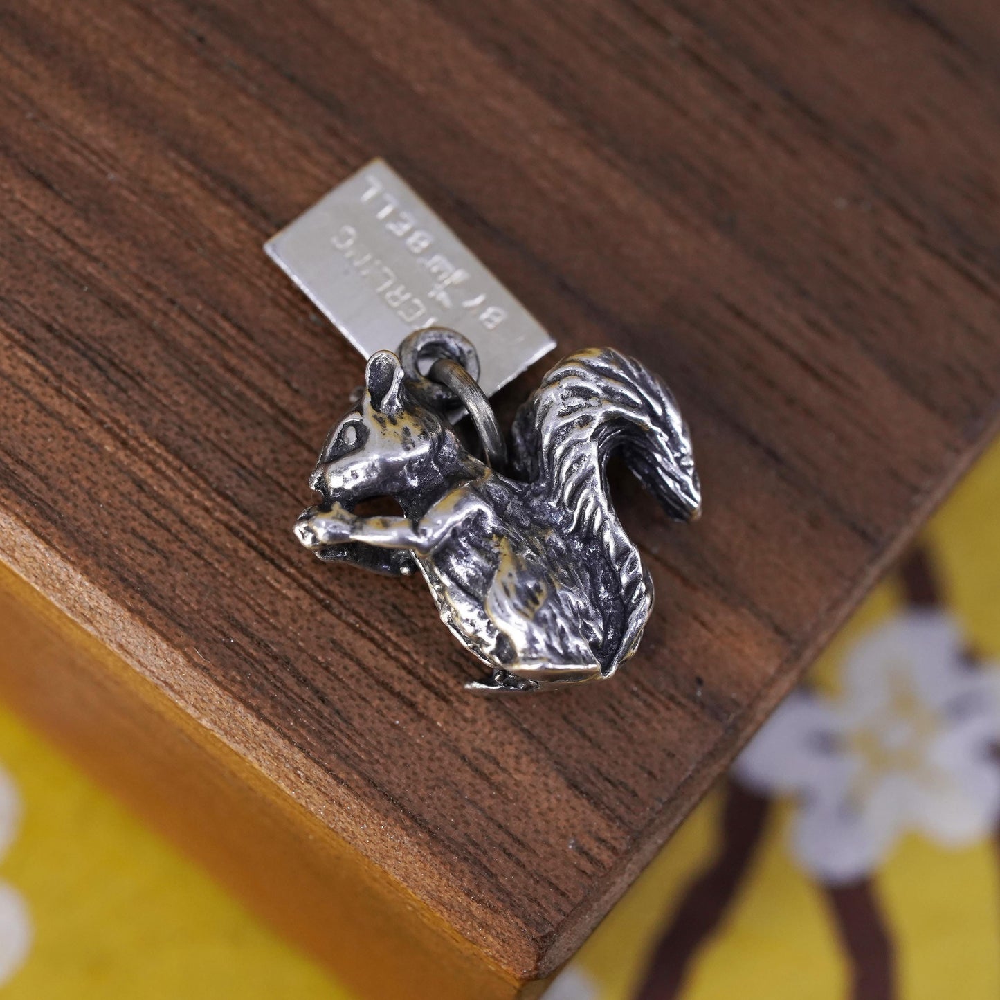 Vintage world traveler Sterling silver handmade pendant, 925 squirrel charm