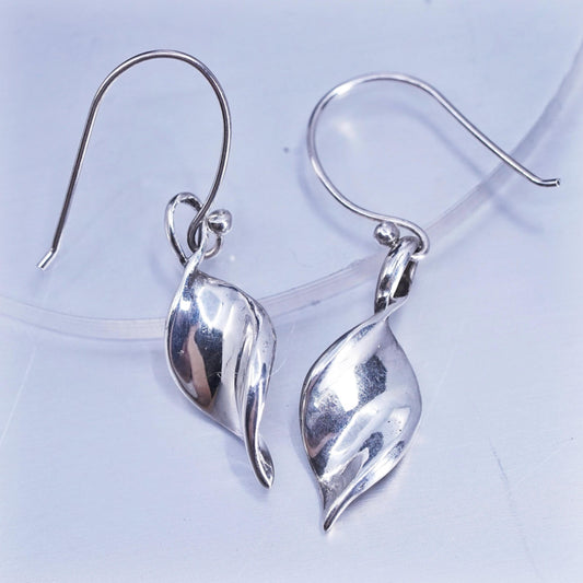 Vintage Sterling 925 silver handmade twisted leaf earrings