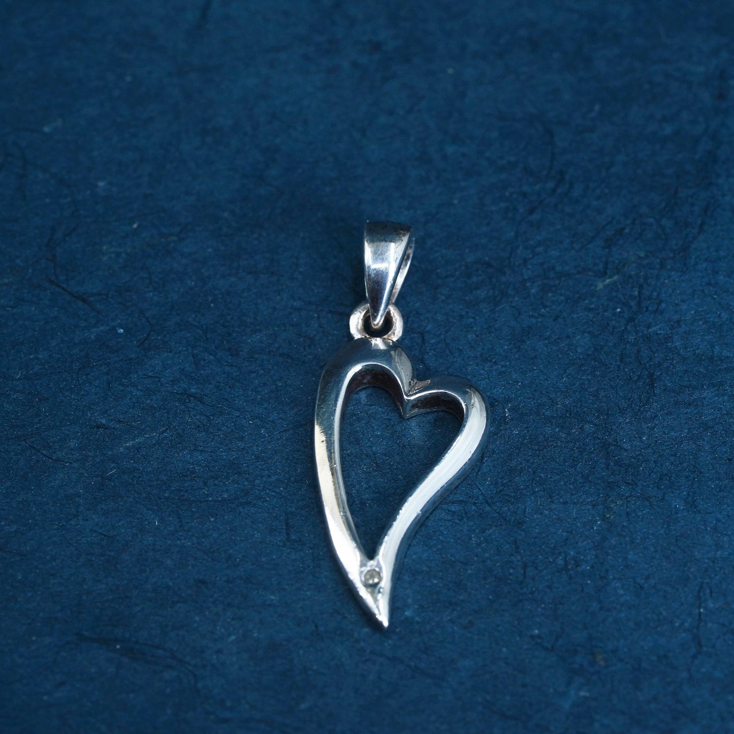 Vintage Sterling silver handmade pendant, 925 heart with genuine diamond