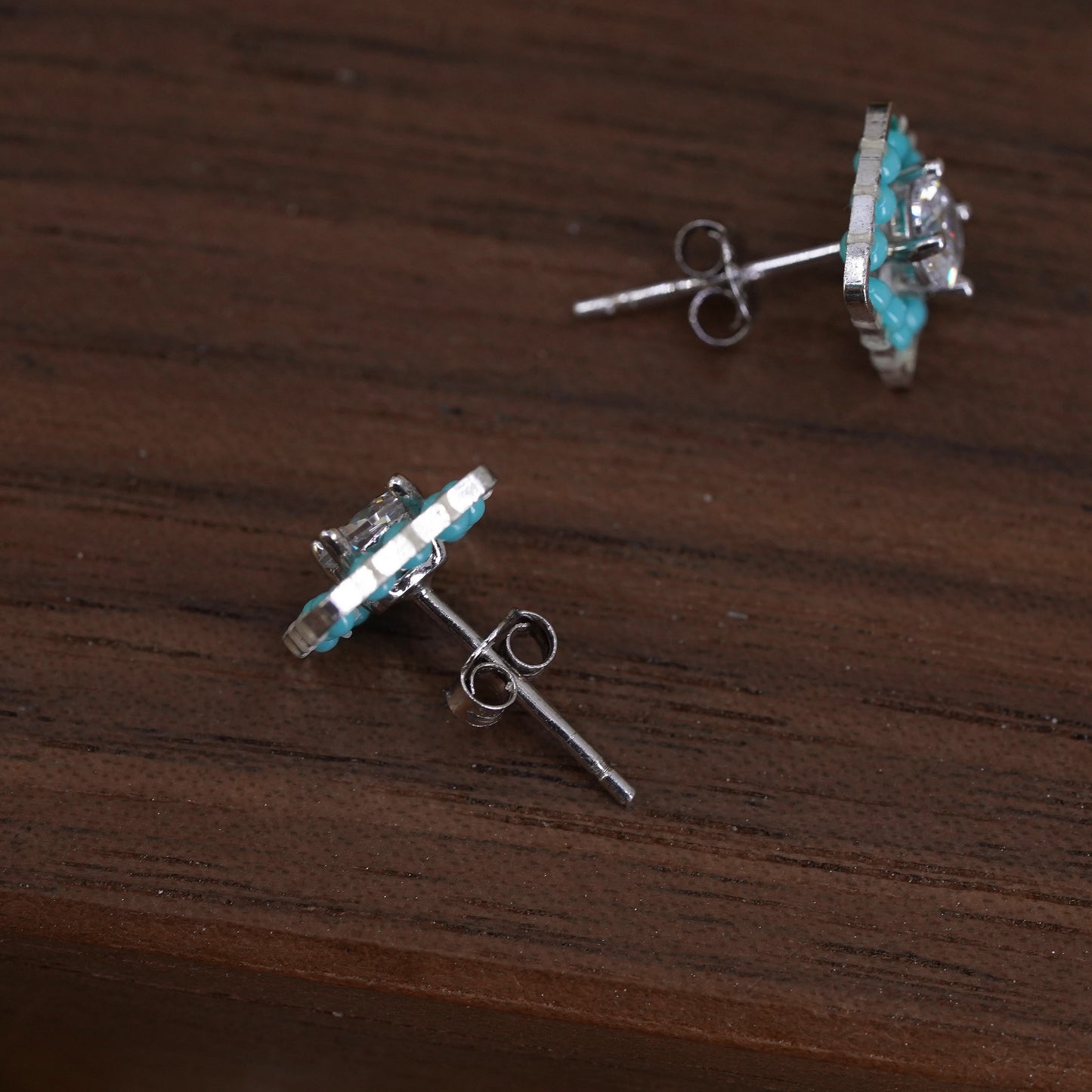 southwestern Sterling Silver Native American Earrings, 925 studs with turquoise