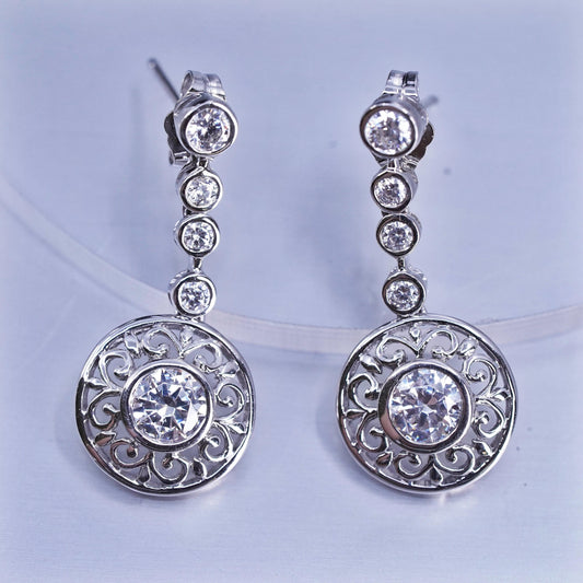 Vintage Sterling 925 silver circle earrings with wavy Cz