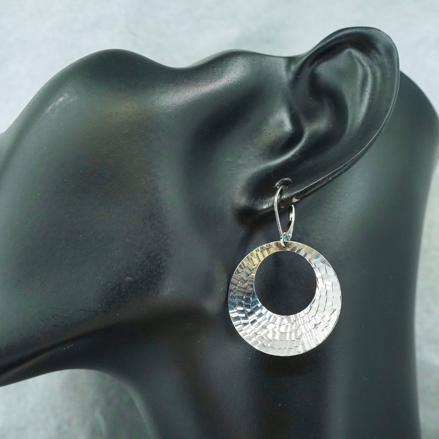 vintage Sterling silver handmade earrings, 925 hammered disc dangles