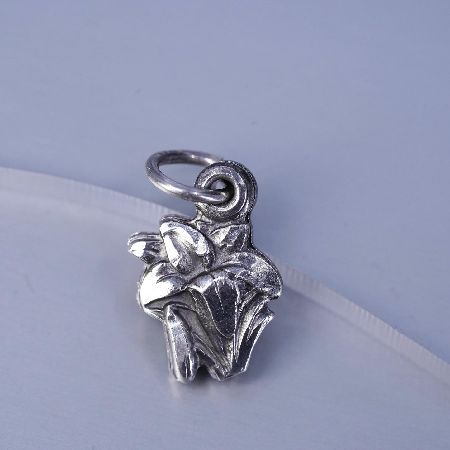 VTG sterling 925 silver handmade Virgin Mary Jesus pendant Lily flower charm