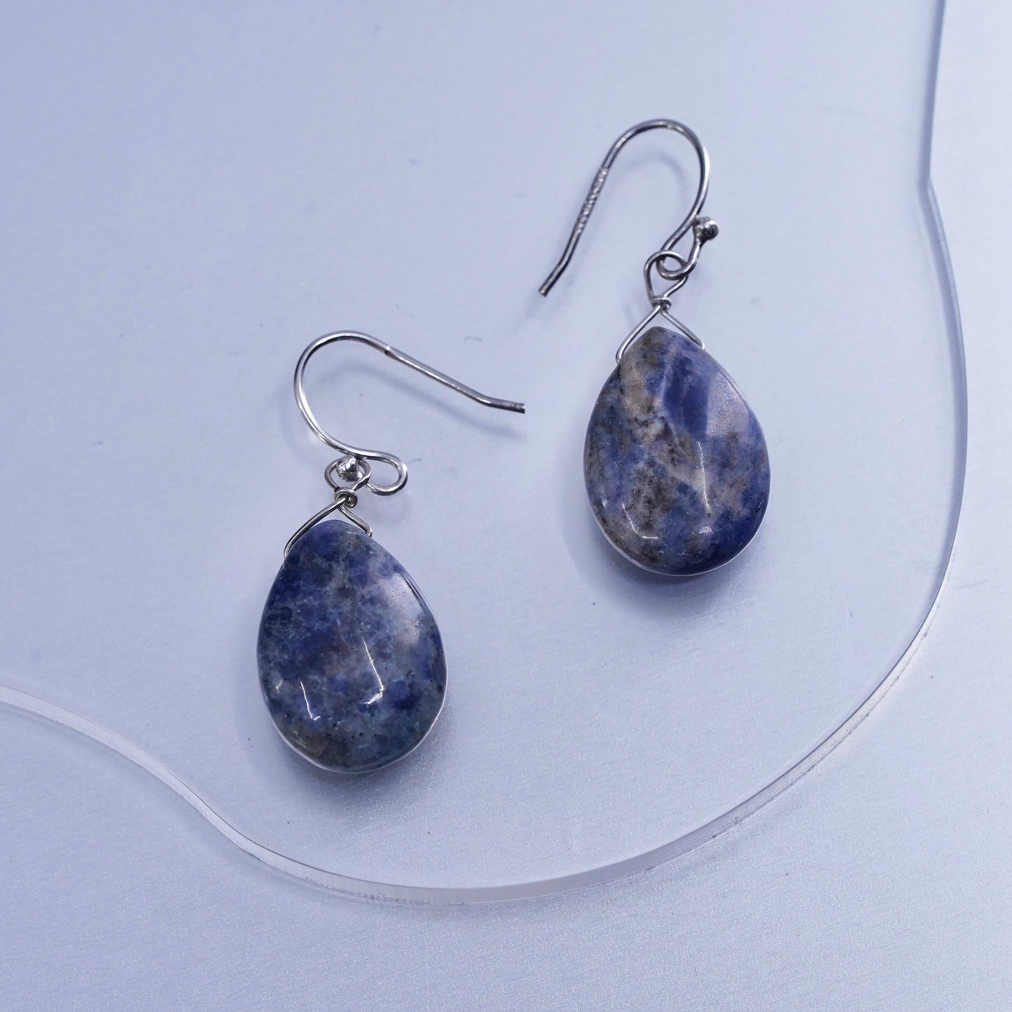 Vintage jewelry | Sterling 925 silver earrings with teardrop sodalite