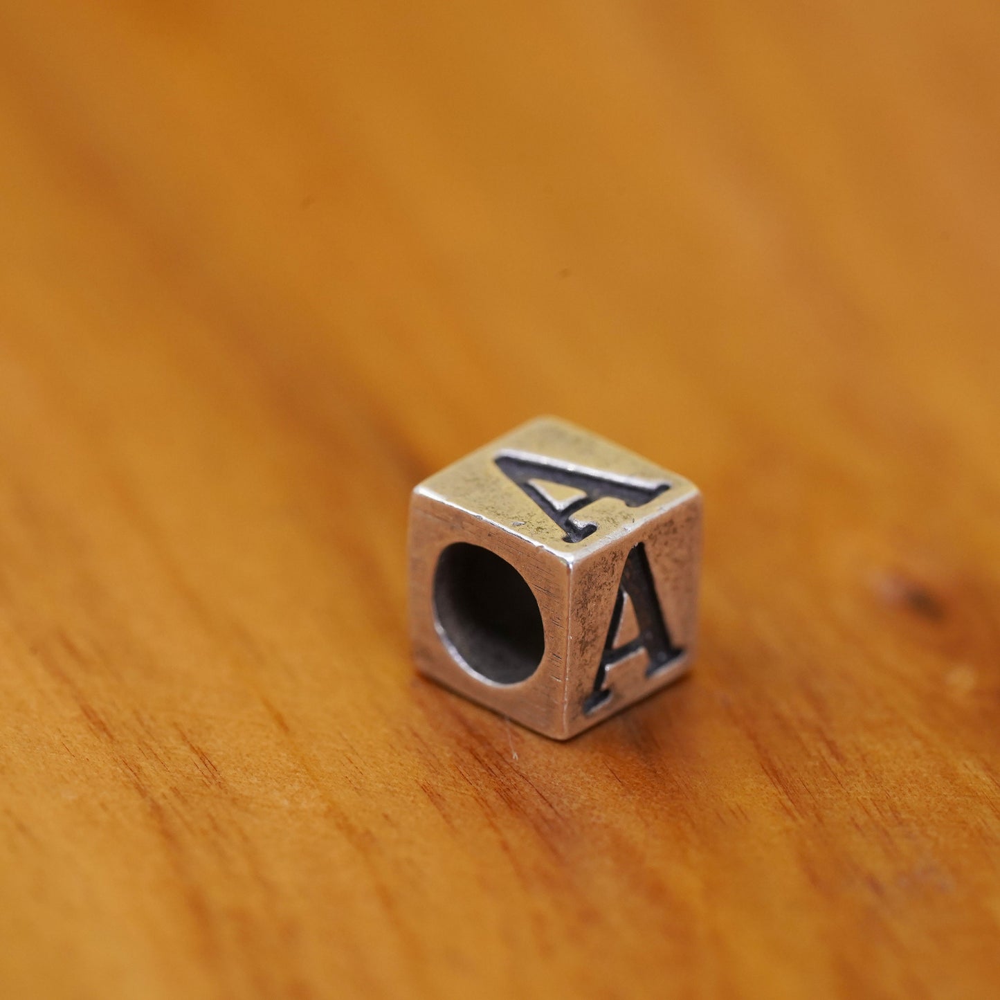 Vintage Sterling silver initial pendant, 925 letter A cube charm