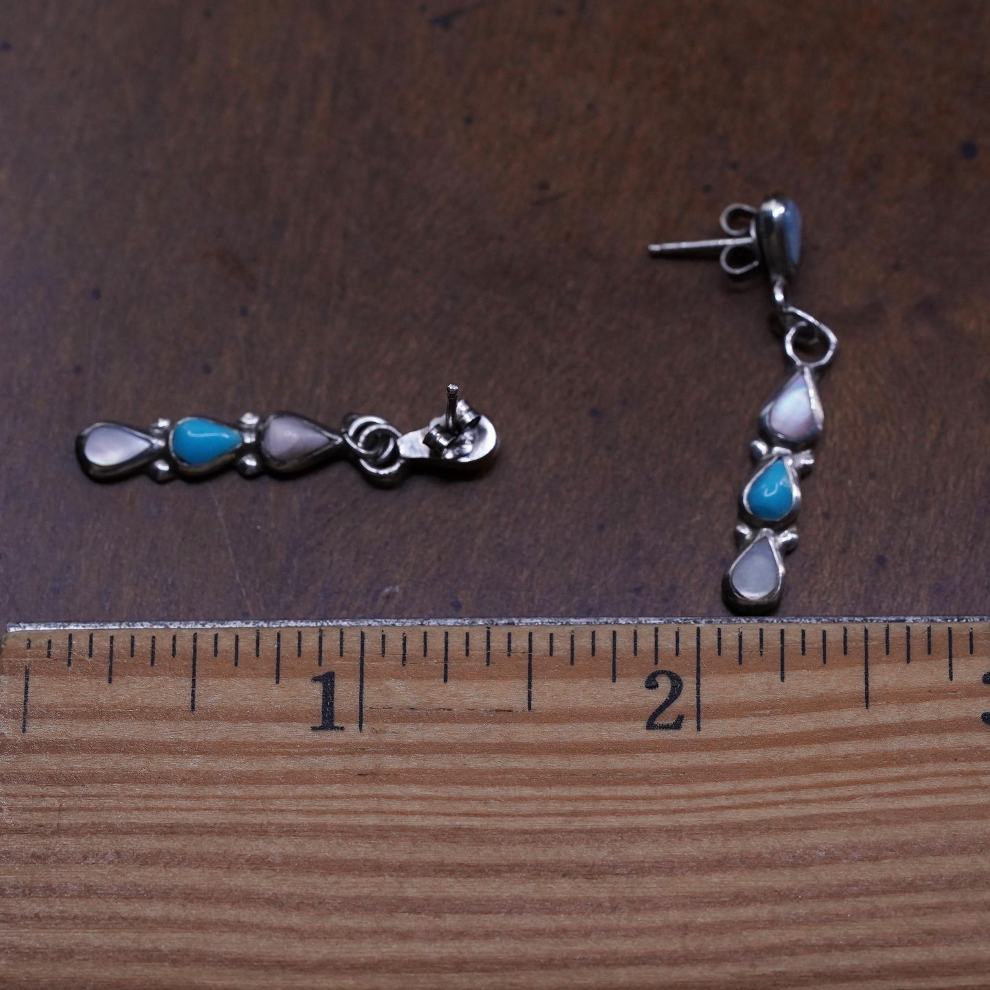 Native American Navajo sterling 925 silver teardrop earrings turquoise MOP