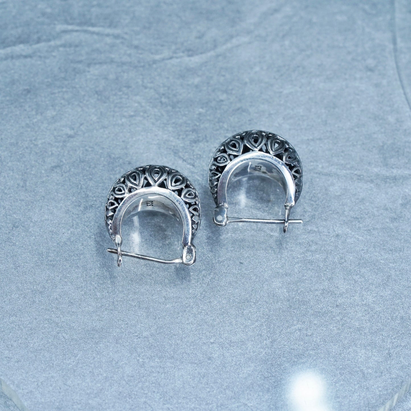 0.5”, vintage Sterling silver handmade earrings, 925 filigree huggie hoops