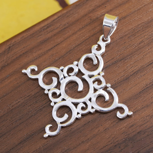 Vintage Sterling silver handmade pendant, 925 filigree cross