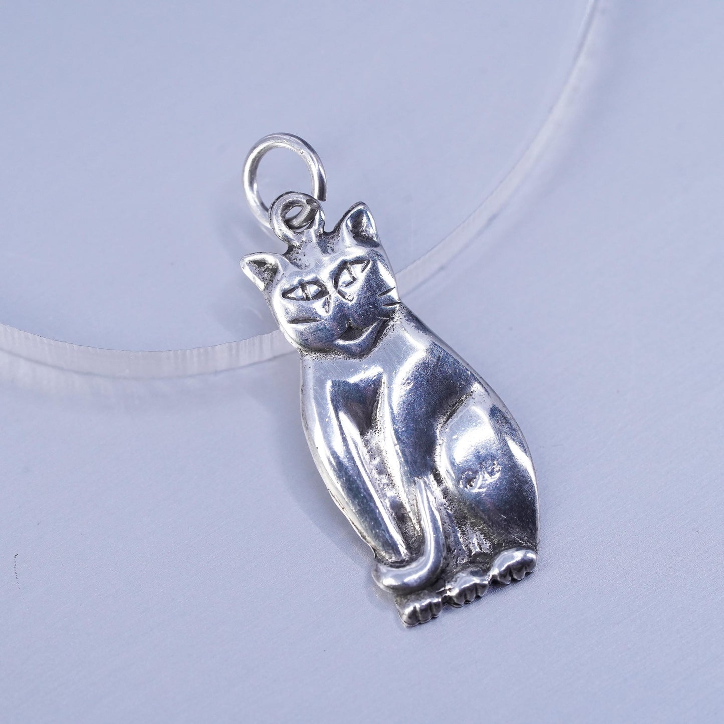 vintage Sterling silver handmade charm, 925 cat kitty pendant