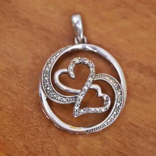 Vintage sterling silver pendant, 925 heart with genuine diamond