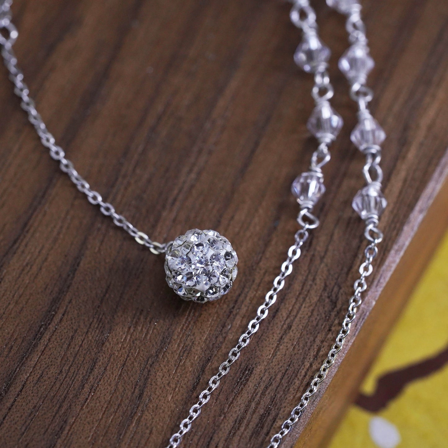 16+2", Sterling silver necklace, 925 circle chain with crystal bead pendant