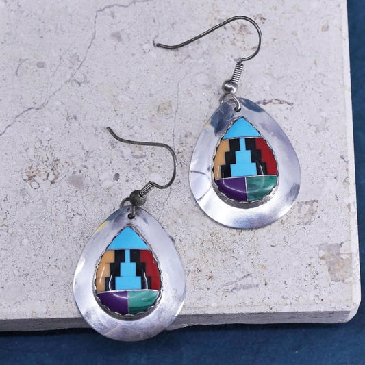 Vintage Native American sterling silver earrings, teardrop 925 drops turquoise