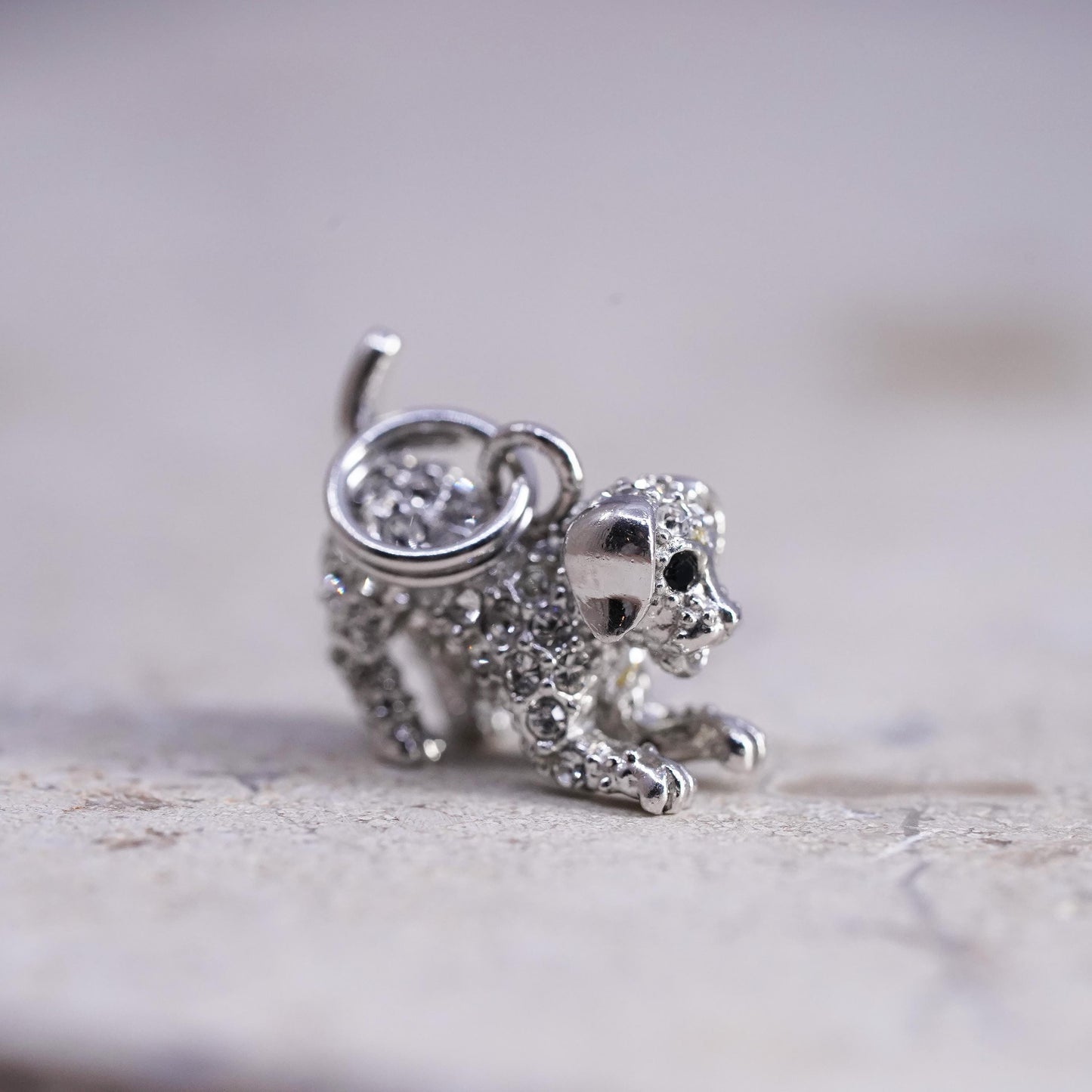 VTG Sterling silver pendant. 925 playful puppy dog charm cluster cz, dog lover