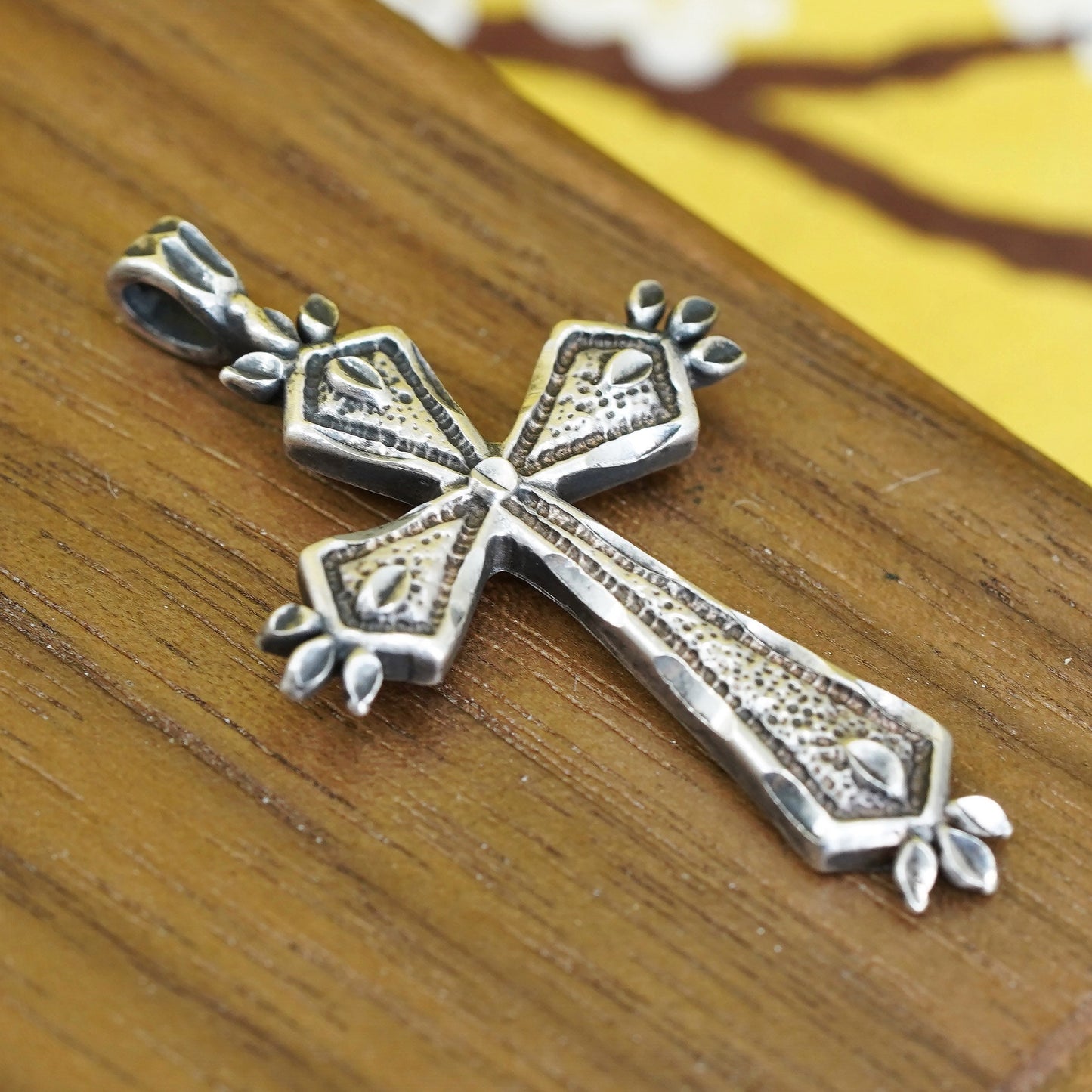 Vintage southwestern Sterling silver handmade pendant, 925 textured cross