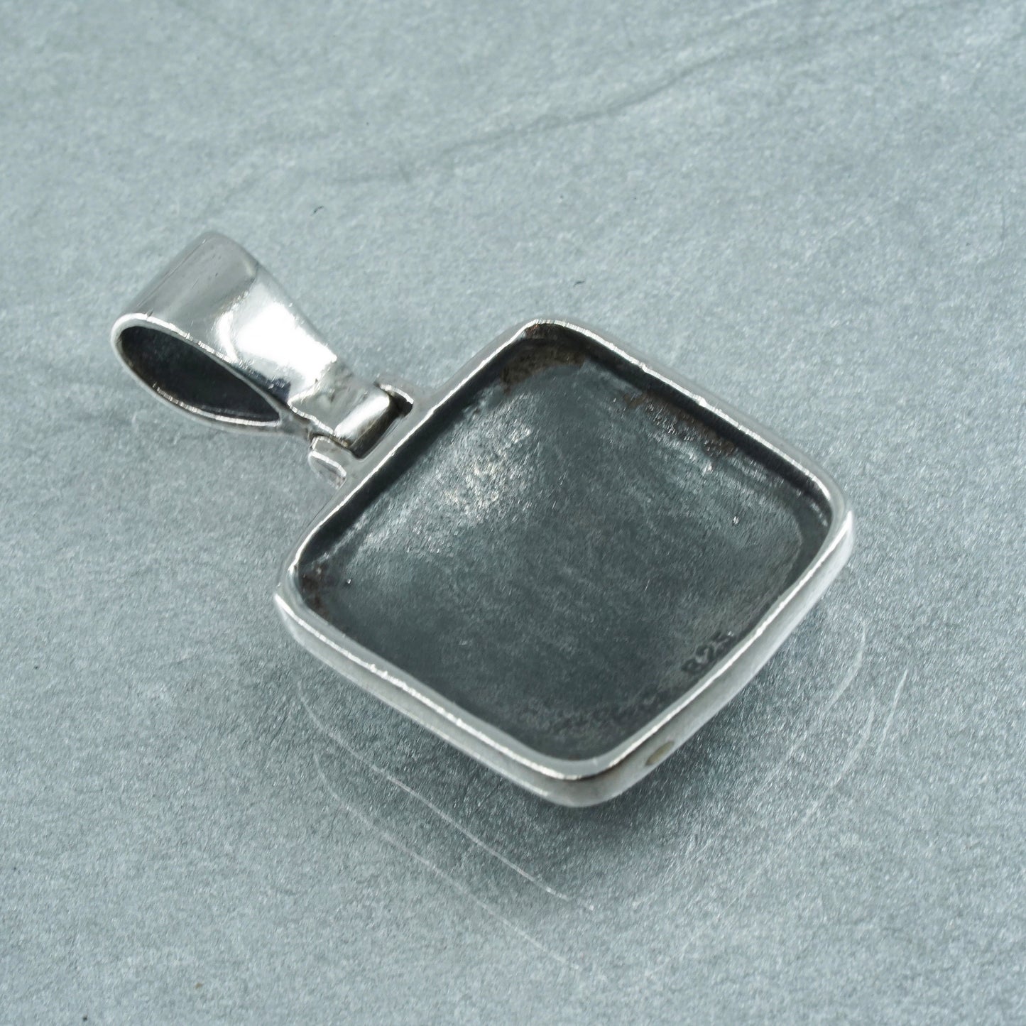 sterling 925 silver handmade square pendant with blue mother of pearl inlay