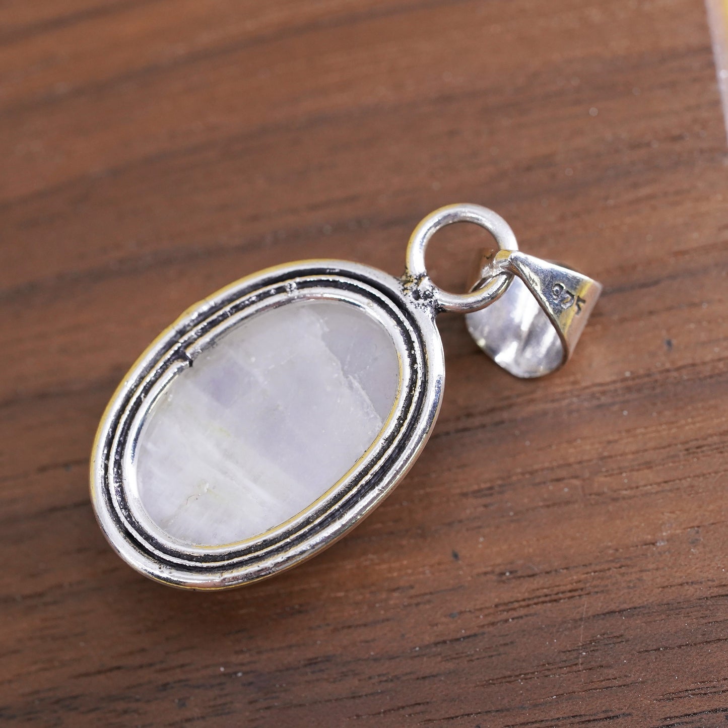 Vintage Sterling 925 Silver Handmade Pendant with oval moonstone