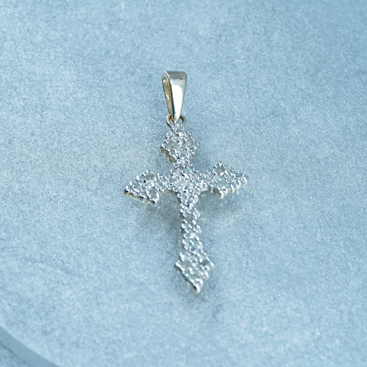 Vintage vermeil gold over sterling 925 silver pendant, cross with diamonds