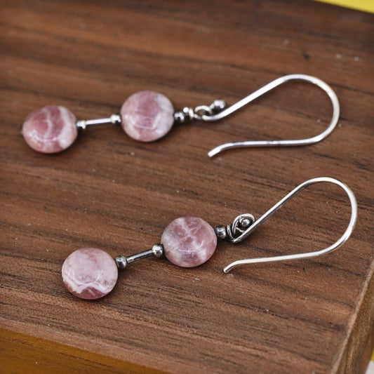 Vintage Sterling silver 925 handmade earrings with pink Rhodochrosite