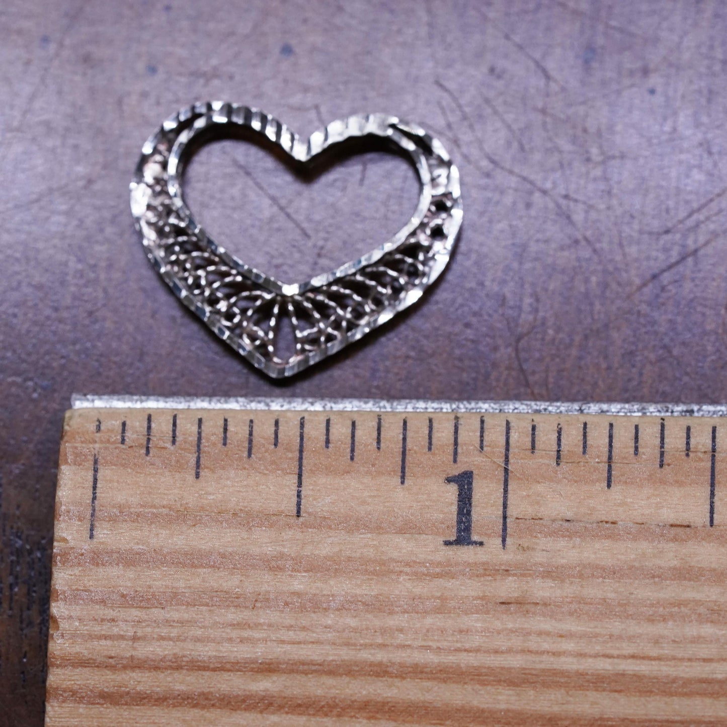 vintage sterling silver handmade pendant, 925 filigree heart charm