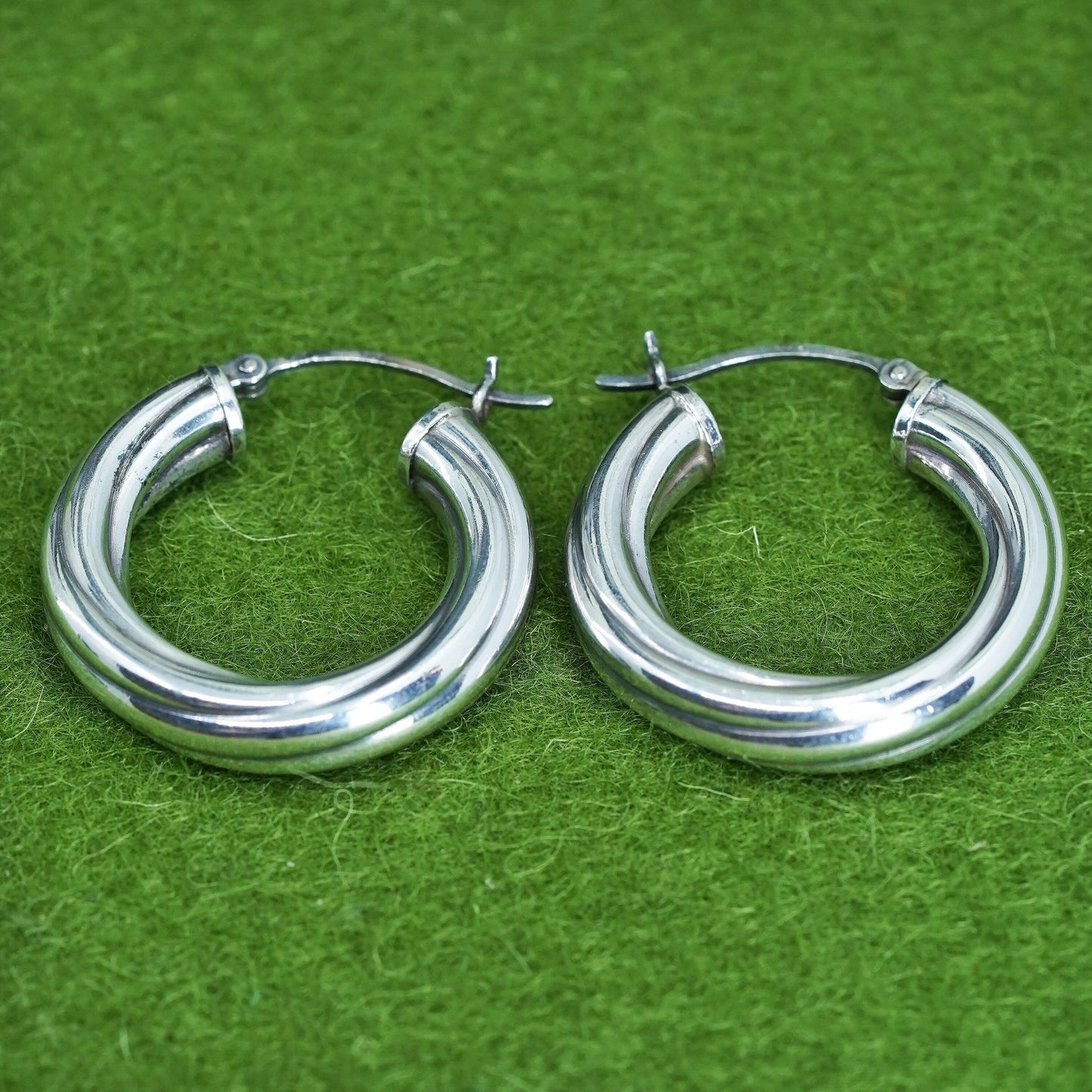 1" Vintage sterling silver bold loop earrings, textured primitive hoops