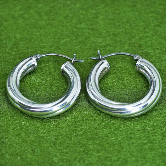 1" Vintage sterling silver bold loop earrings, textured primitive hoops